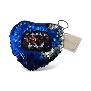 Blue‎ Sequin Heart Coin Purse Keyring